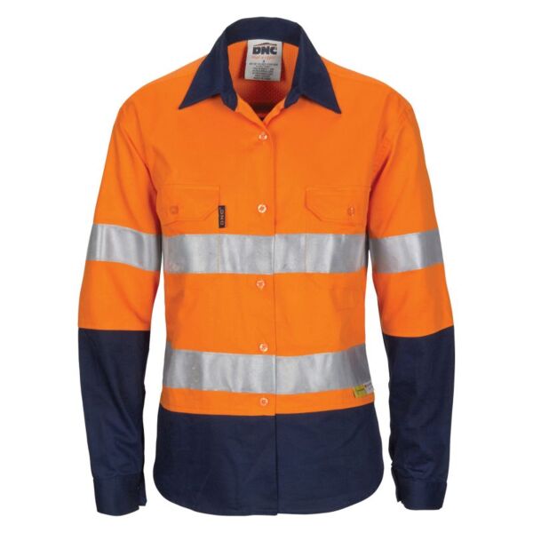 Womens HiVis 3 Way Cool-Breeze Cotton Long Sleeve Shirt with Gusset Sleeve, 3M R/Tape Thumbnail